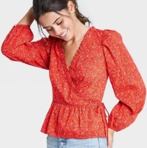 Women's Balloon Long Sleeve Wrap Top